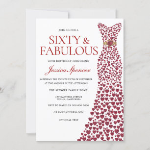 Invitation Robe rouge Soixante et fabuleuse 60e fête d'annive