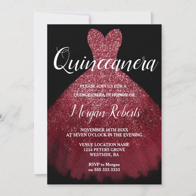 Invitation Robe rousse bourguignonne Quinceanera 15e parti (Devant)