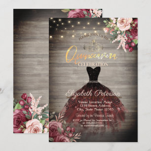 Invitation Robe rustique, Diadème, Roses lumineuses Bois Quin