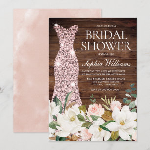 Invitation Robe Rustique Rose or Blush & Fête des mariées bla