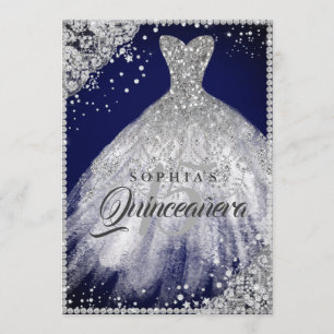 Invitation Robe scintillante en dentelle de diamant bleu mari