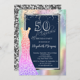Invitation Robe Sequins Arc en ciel Holographie 50e anniversa