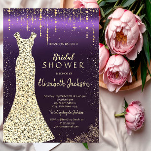 Invitation Robe Sequins D'Or, Confetti Fête des mariées Viole