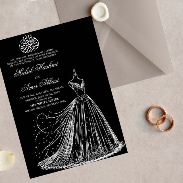 Invitation Robe simple Noir musulman mariage Invitati (Créateur téléchargé)