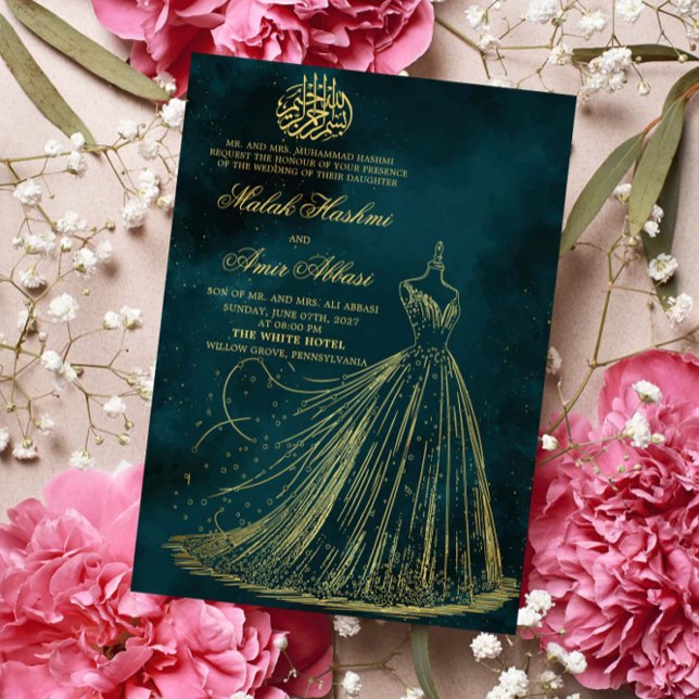 Invitation Robe simple Vert mariage musulman musulman islamiq (Créateur téléchargé)