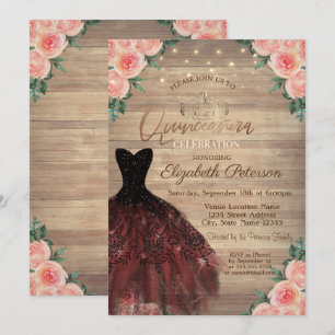 Invitation Robe, Tiara, Lumières à cordes Roses en bois Quinc