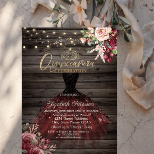 Invitation Robe, Tiara, Roses lumineux, Wood Quinceañera