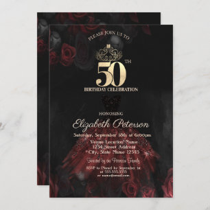 Invitation Robe, Tiara, Roses rouges 50e anniversaire