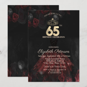 Invitation Robe, Tiara, Roses rouges 65e anniversaire