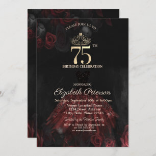 Invitation Robe, Tiara, Roses rouges 75e anniversaire
