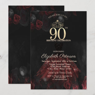 Invitation Robe, Tiara, Roses rouges 90e anniversaire