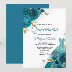 Invitation Robe Turquoise turquoise à étincelles Quinceanera 