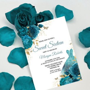Invitation Robe Turquoise turquoise étincelante Douce 16 Part