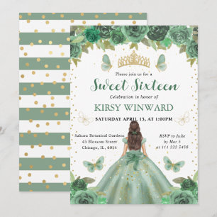 Invitation Robe Vert Clair Princesse Brune Sweet 16