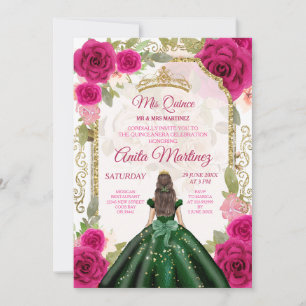 Invitation Robe vert émeraude Fuschia rose Mis Quince