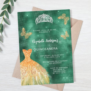Invitation Robe vert émeraude tiara Quinceanera