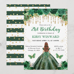 Invitation Robe vert foncé Princesse aux cheveux roux Anniver
