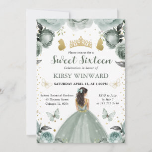 Invitation Robe Vert Sauge Brunette Princesse Sweet 16