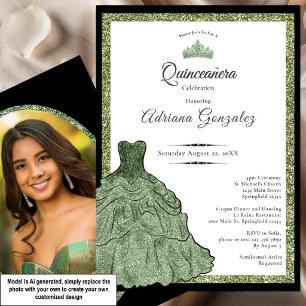 Invitation Robe Vert Sauge & Diadème Quinceanera Photo Person