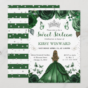 Invitation Robe verte de chasseuse Princesse blonde Sweet 16