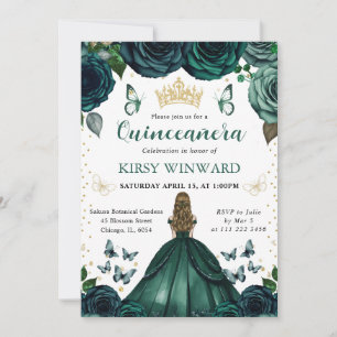 Invitation Robe verte émeraude Princesse blonde Quinceanera