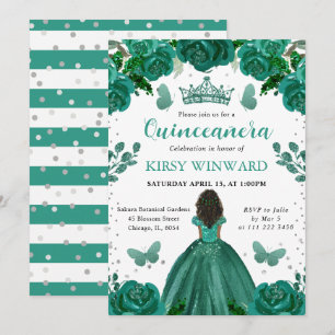 Invitation Robe verte émeraude Princesse Dark Skin Quinceaner
