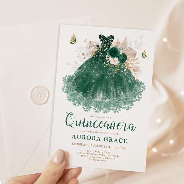 Invitation Robe verte Emeraude Quinceañera Mis Quince 15 Años (Créateur téléchargé)