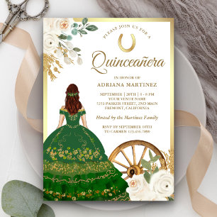 Invitation Robe verte florale en ivoire Charro Or Quinceanera