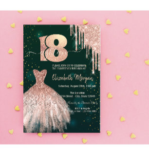 Invitation Robe verte pailletée chic pour 18ème anniversaire