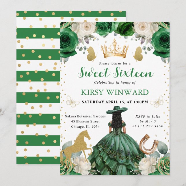 Invitation Robe verte Peau foncée Western Princess Sweet 16 (Devant / Derrière)