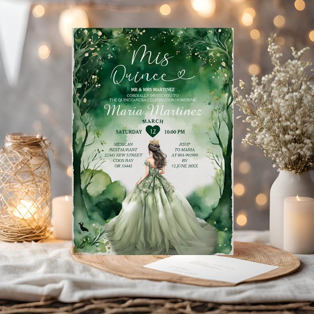 Invitation Robe verte Sage Emerald Forest Girl Mis Quince (Créateur téléchargé)