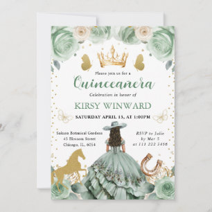 Invitation Robe verte Sage Princesse Occidentale Quinceanera