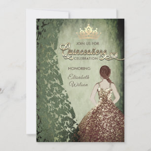 Invitation Robe vintage en or damask tiara Quinceañera