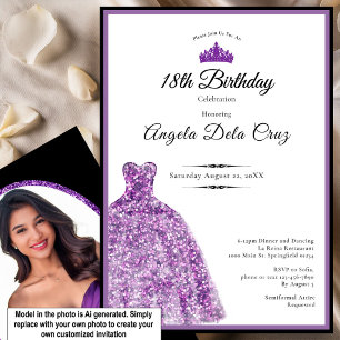 Invitation Robe violette élégante pour les 18 ans