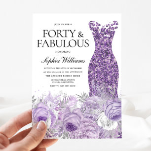 Invitation Robe violette Floral Forty & Fabuleux 40e annivers