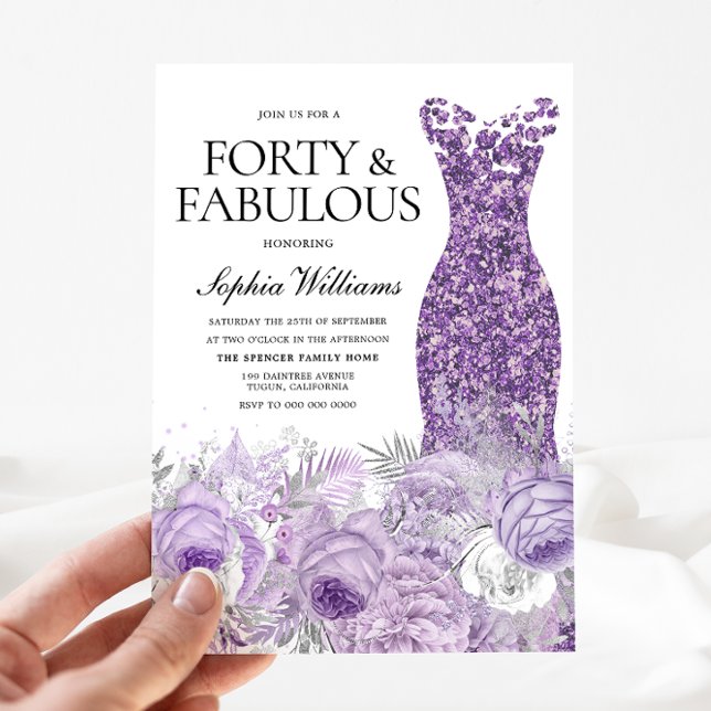 Invitation Robe violette Floral Forty & Fabuleux 40e annivers (Créateur téléchargé)