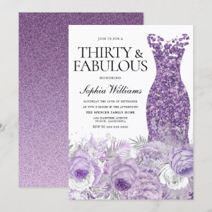 Invitation Robe violette Floral Trente Fabuleux 30e anniversa