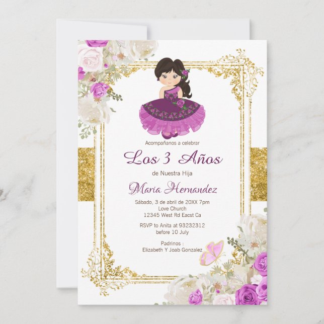 Invitation Robe violette mexicaine Troisième anniversaire 1 I (Devant)