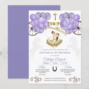Invitation Robe violette Or Baby Charra Ballons Baptême Baptê