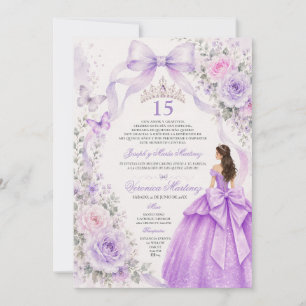 Invitation Robe violette pour Quinceañera 15 Ans Couronne de