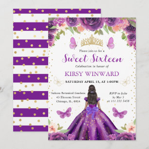 Invitation Robe Violette Princesse à Peau Noire Sweet 16