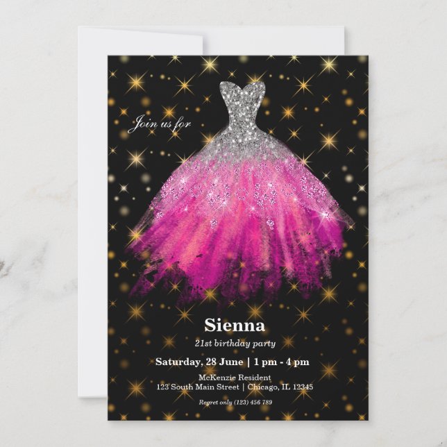 Invitation Robes à paillettes aquarelles (Devant)