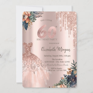Invitation Robes aux Gouttes de Rose Gold Fleurs Maussades 60