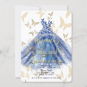 Invitation Robes bleues de danse papillon et Quinceañera 15 e