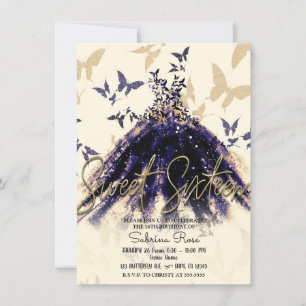 Invitation Robes de danse papillon en or violet Douce fête de
