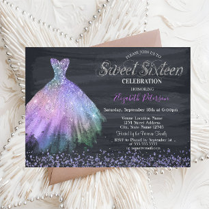 Invitation Robes de diamants élégants noirs doux 16 pouces