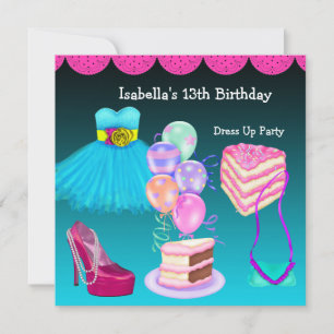 Invitation Robes de fête de 13e anniversaire sarcelle rose