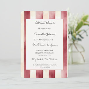 Invitation Robes de mariée Burgundy Red Cream rayures douche 