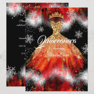 Invitation Robes de neige de feu orange rouge de Quinceanera
