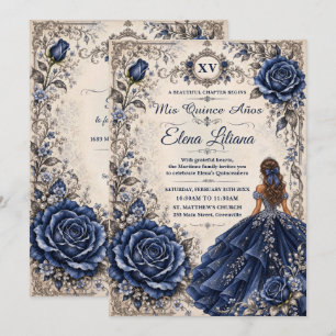 Invitation Robes de princesse florale bleu marine pour Quince